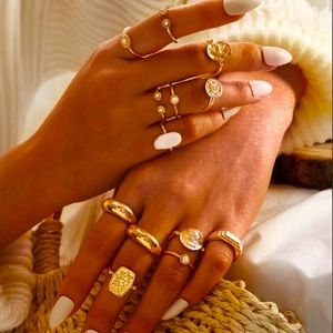 13 pieces rhinestone Gold Ring